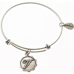 Bella Ryann V Adjustable Expandable Silvertone Wire Bangle Bracelet Initial